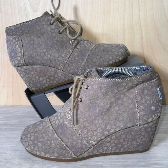 Toms Desert Taupe Moroccan Wedge Booties Suede 380813 Woman's 7 - Picture 1 of 11